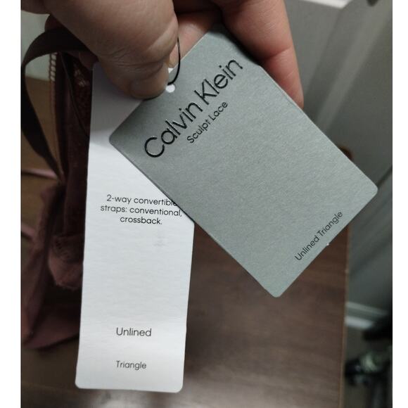 Calvin Klein NWT Size Small Pink Minimalist Micro Lace Unlined Triangle Bra - Picture 7 of 8